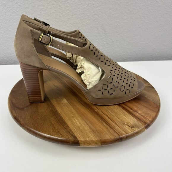 Clarks Artisan Sandals Jenness Energy Peep Toe Shoes Womens 10 Brown Strappy - Picture 2 of 7